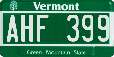VT license plate AHF399