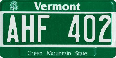 VT license plate AHF402