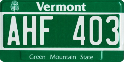 VT license plate AHF403