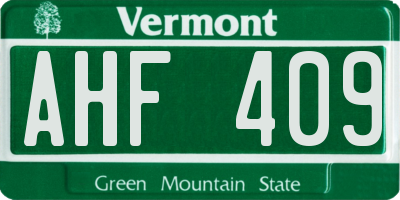 VT license plate AHF409
