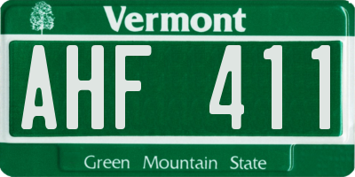 VT license plate AHF411