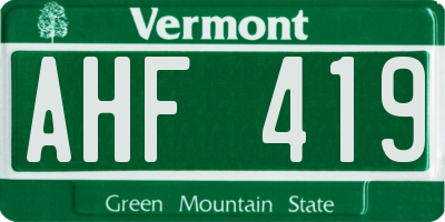 VT license plate AHF419