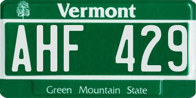 VT license plate AHF429