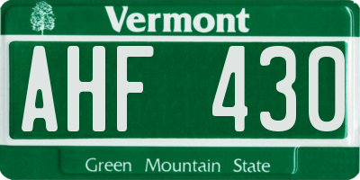 VT license plate AHF430