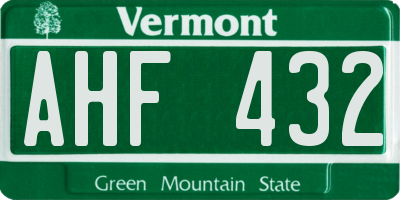VT license plate AHF432