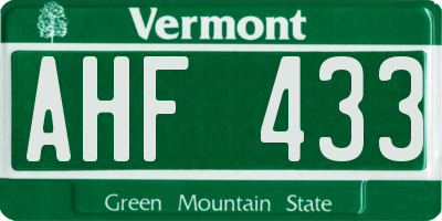 VT license plate AHF433