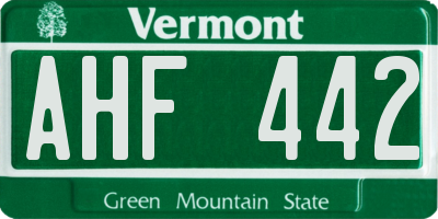 VT license plate AHF442