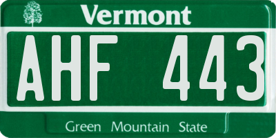 VT license plate AHF443