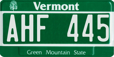 VT license plate AHF445