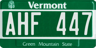 VT license plate AHF447