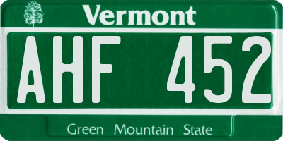 VT license plate AHF452