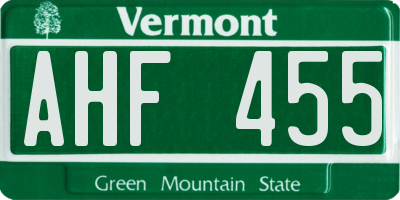 VT license plate AHF455