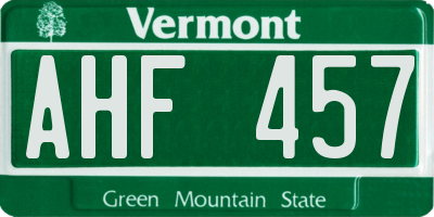 VT license plate AHF457