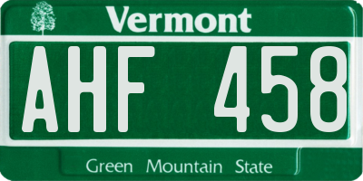 VT license plate AHF458