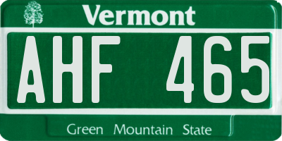 VT license plate AHF465