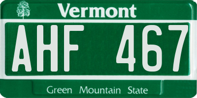 VT license plate AHF467