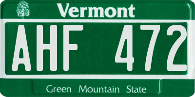 VT license plate AHF472