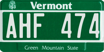 VT license plate AHF474