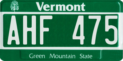 VT license plate AHF475