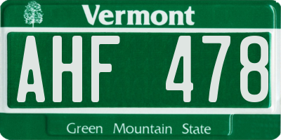 VT license plate AHF478