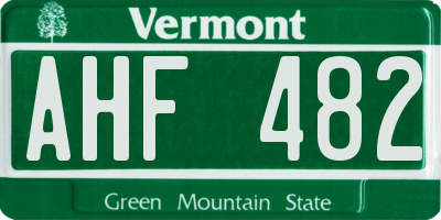 VT license plate AHF482