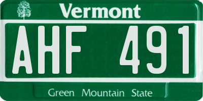 VT license plate AHF491