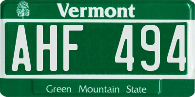 VT license plate AHF494