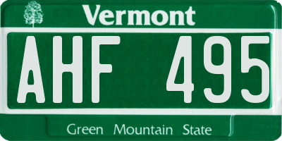 VT license plate AHF495