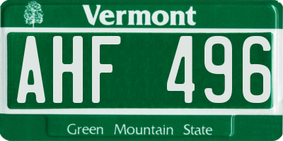VT license plate AHF496