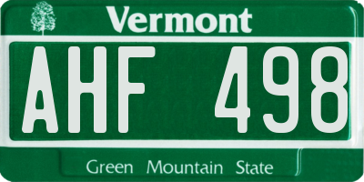 VT license plate AHF498