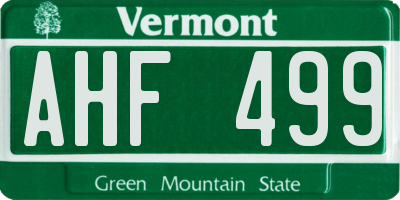 VT license plate AHF499
