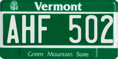 VT license plate AHF502
