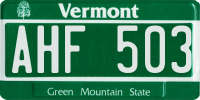 VT license plate AHF503