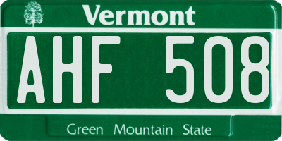 VT license plate AHF508
