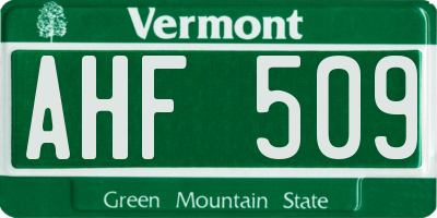 VT license plate AHF509