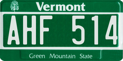 VT license plate AHF514