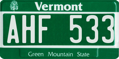 VT license plate AHF533