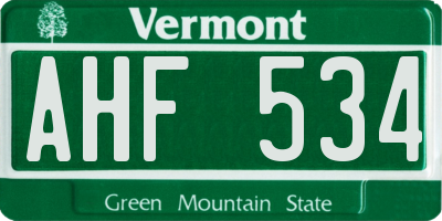 VT license plate AHF534