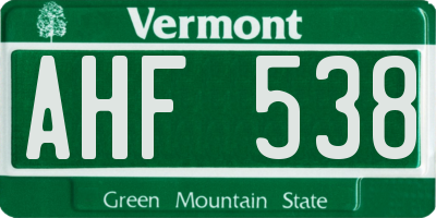 VT license plate AHF538