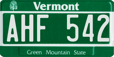 VT license plate AHF542