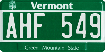 VT license plate AHF549