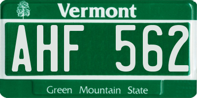VT license plate AHF562