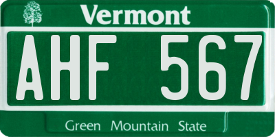 VT license plate AHF567