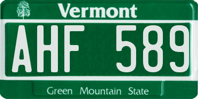 VT license plate AHF589