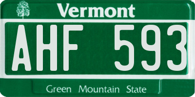 VT license plate AHF593