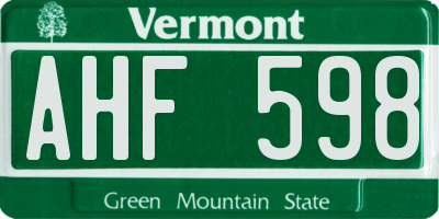 VT license plate AHF598