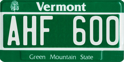 VT license plate AHF600