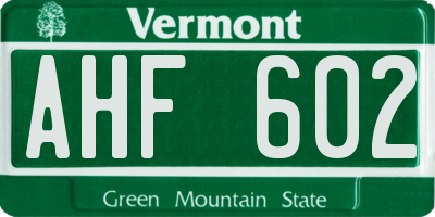 VT license plate AHF602