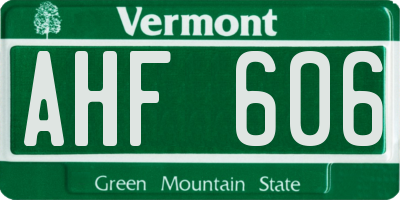 VT license plate AHF606
