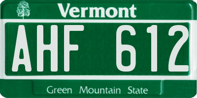 VT license plate AHF612